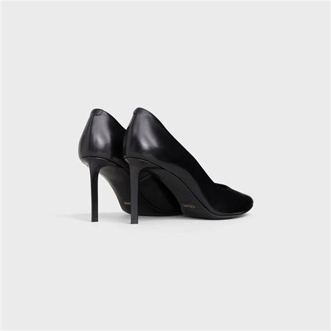 celine sharp pump in shiny calfskin and karung|Celine sharp velvet sandals.